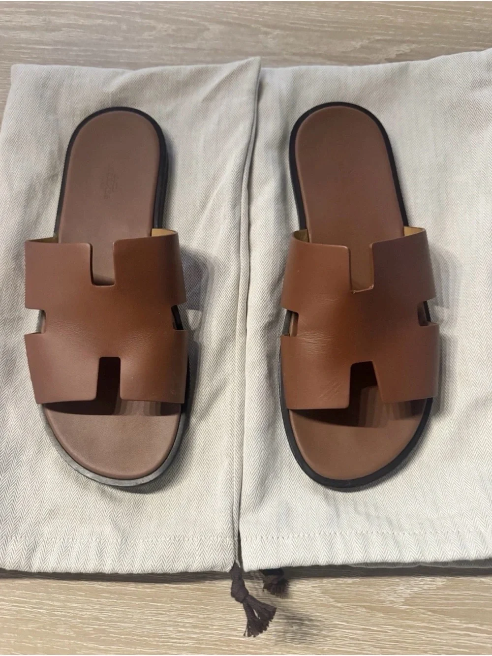 Hermes Brown Izmir Leather Slide Sandals